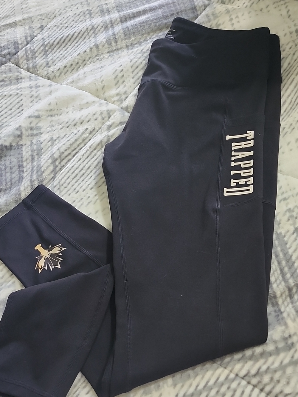 TRAPPED Black Athletic Leggings with White Logo